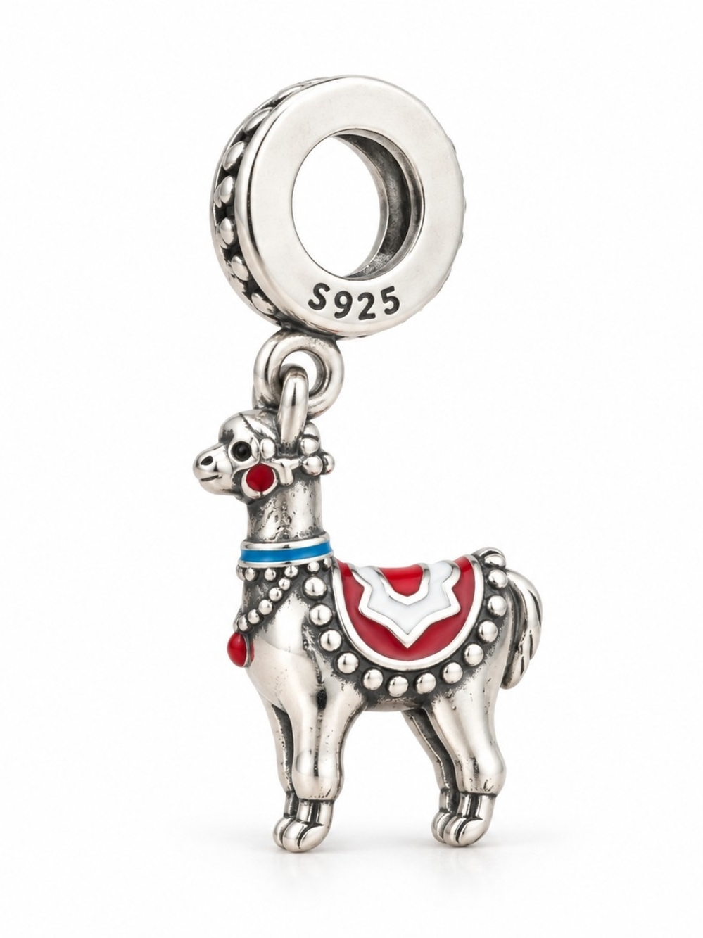Peruvian Alpaca Charm Red & White S925 Marked